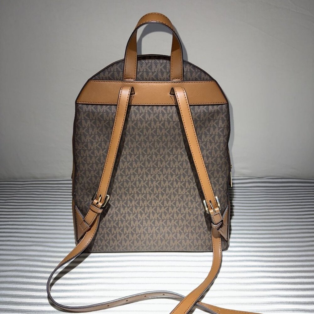 Michael Kors MK Signature Brown Backpack Leather Trim Women’s Designer Bag. - Picture 3 of 5